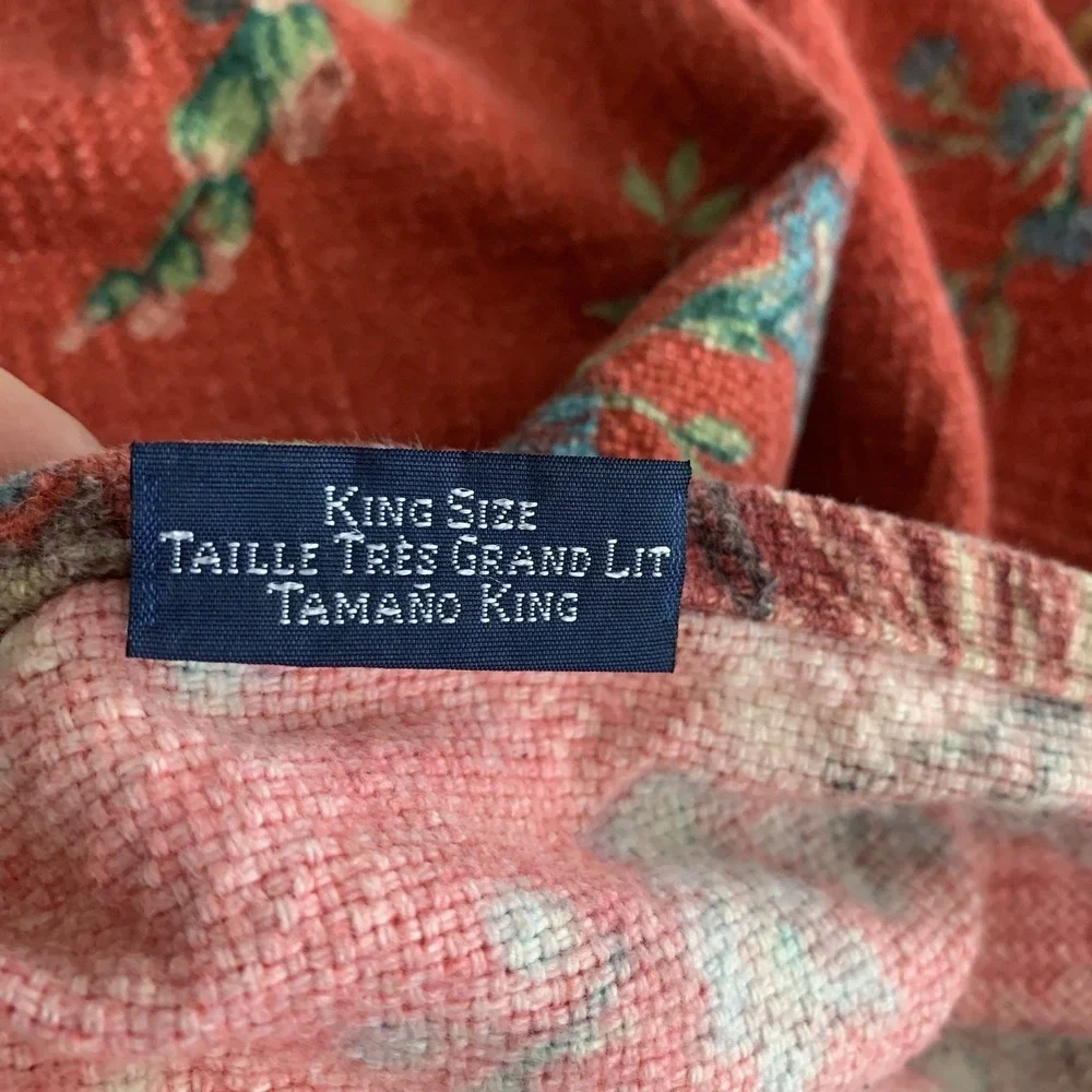 RALPH Lauren‎ AYLESBURY KING Pillow SHAM Vintage RED Barkcloth FLORAL